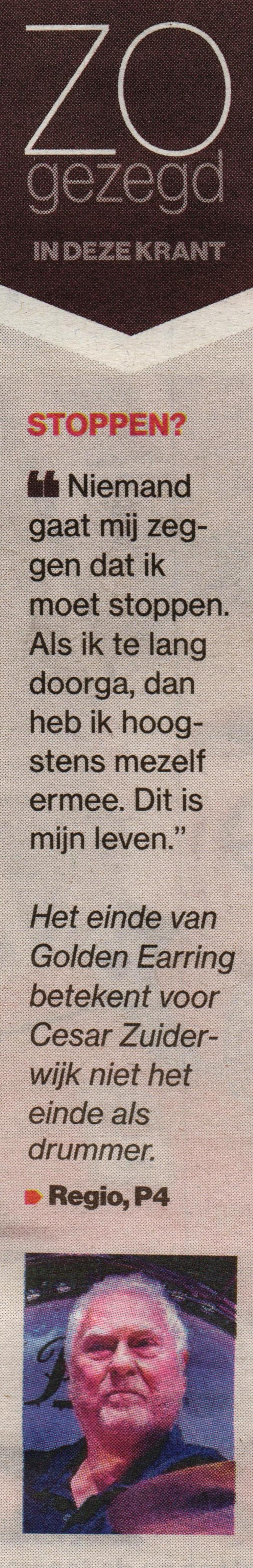 AD Newspaper article Cesar Zuiderwijk: Zo gezegd: Stoppen? August 04 2021
